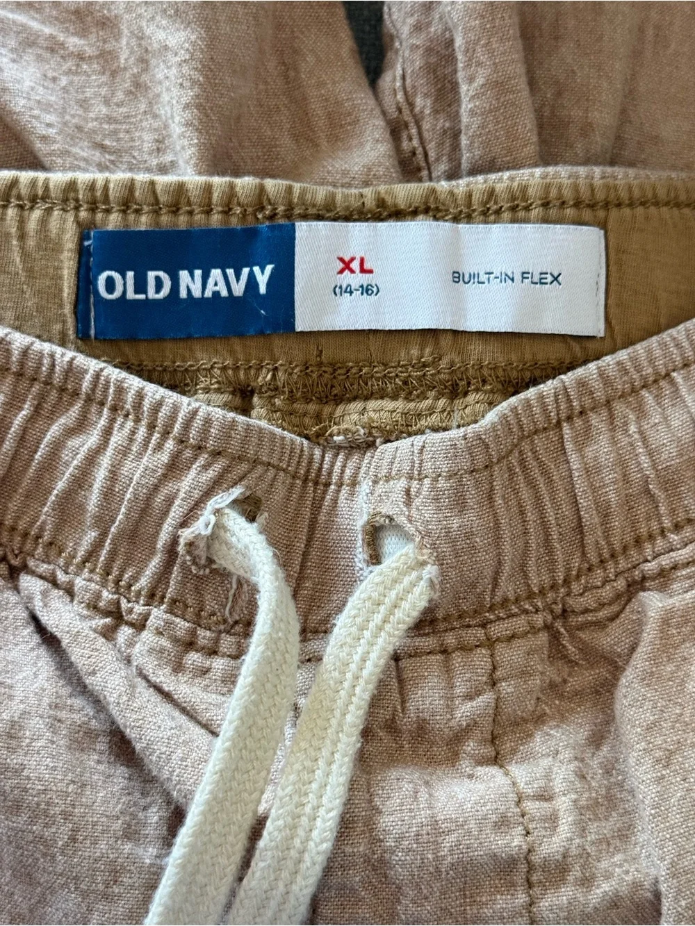Old Navy Boys Tan Linen-Cotton Drawstring Shorts